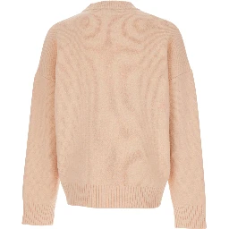 Pink Crewneck Sweater with ADC Embroidery on the Front and Dropped Shoulders in Wool Blend Woman