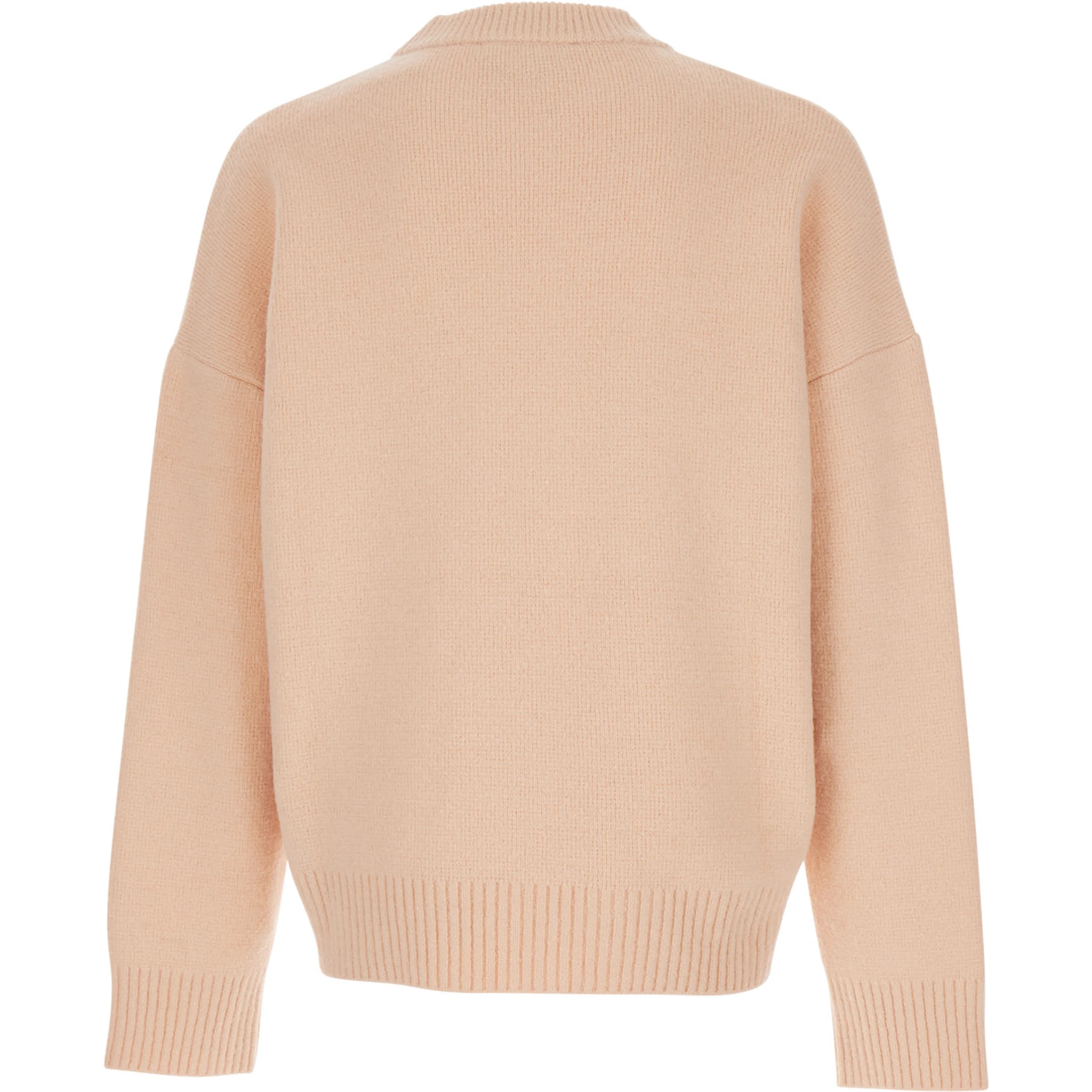 Pink Crewneck Sweater with ADC Embroidery on the Front and Dropped Shoulders in Wool Blend Woman