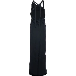 Black Sleeveless Long Dress with Criss-Crossed Adjustable Straps and Open Rear in Viscose Woman