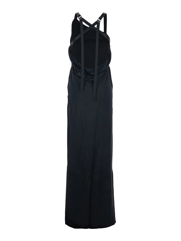 Black Sleeveless Long Dress with Criss-Crossed Adjustable Straps and Open Rear in Viscose Woman alternative