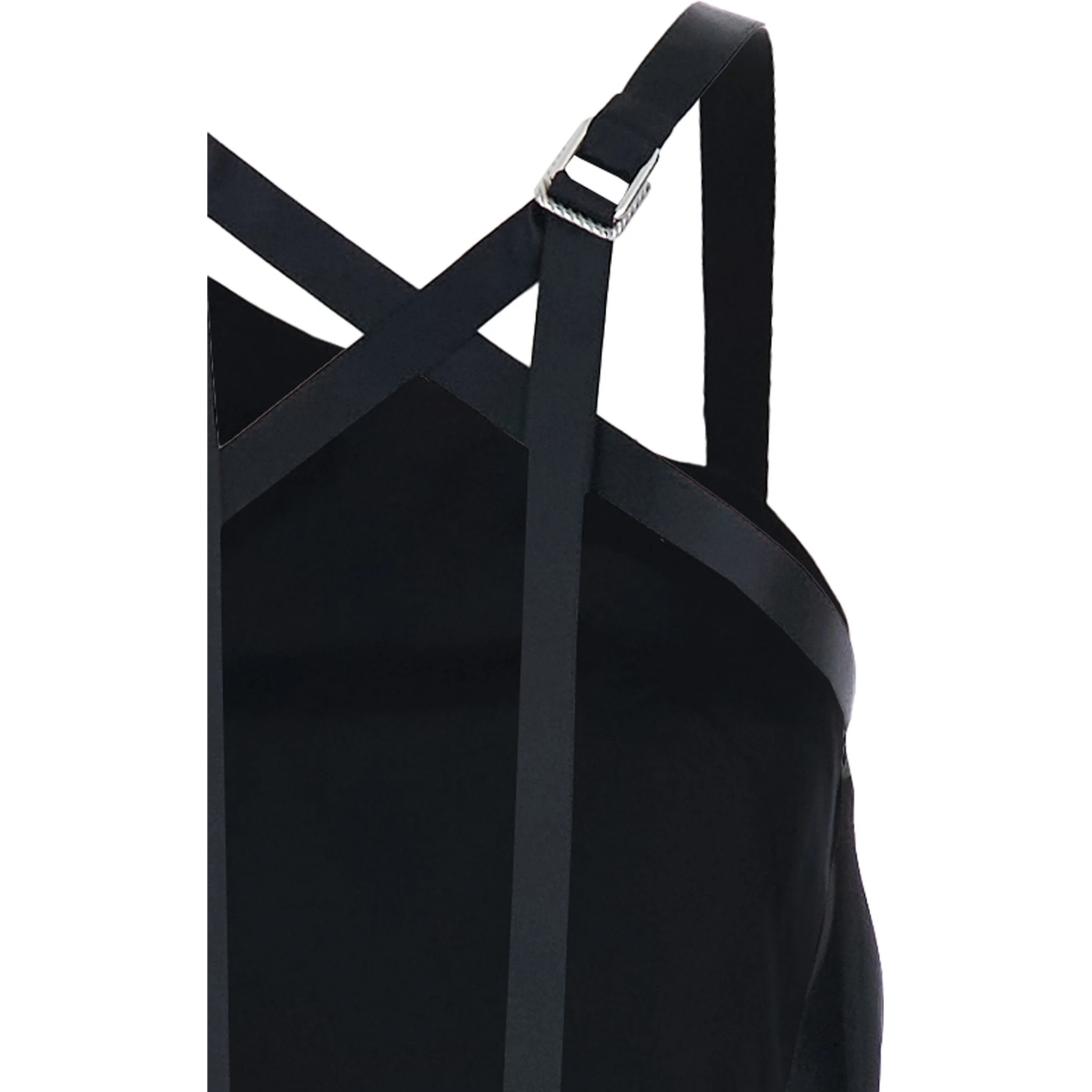 Black Sleeveless Long Dress with Criss-Crossed Adjustable Straps and Open Rear in Viscose Woman