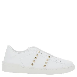 White Low Top Sneakers with Logo Patch on the Tongue and Rockstud Embellishments in Leather Man