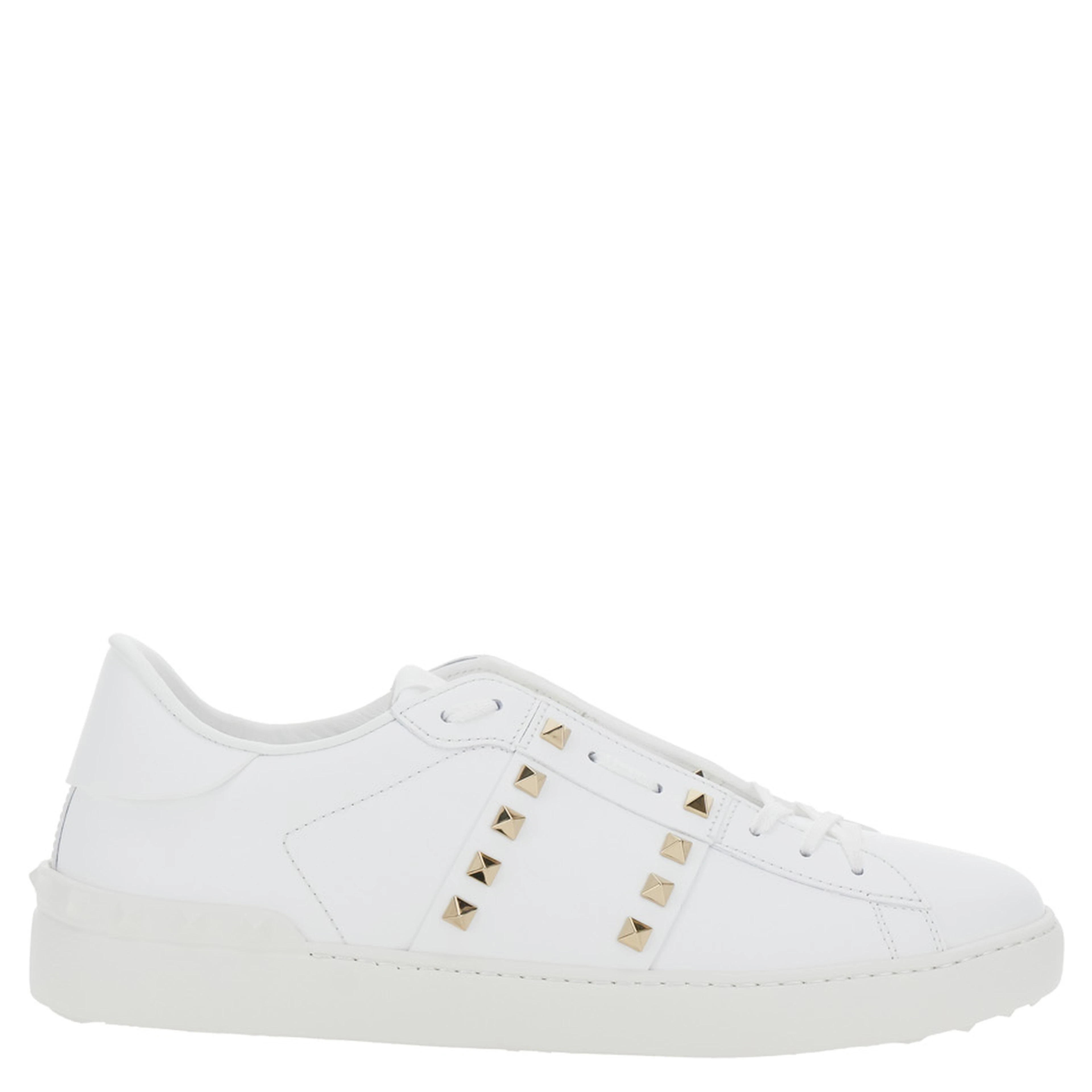 White Low Top Sneakers with Logo Patch on the Tongue and Rockstud Embellishments in Leather Man