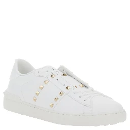 White Low Top Sneakers with Logo Patch on the Tongue and Rockstud Embellishments in Leather Man