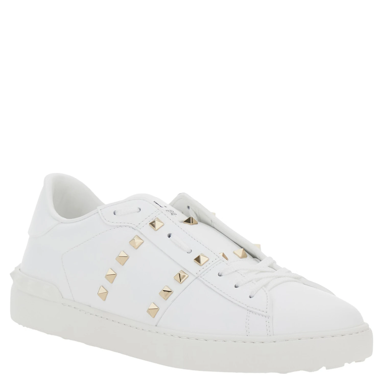 White Low Top Sneakers with Logo Patch on the Tongue and Rockstud Embellishments in Leather Man