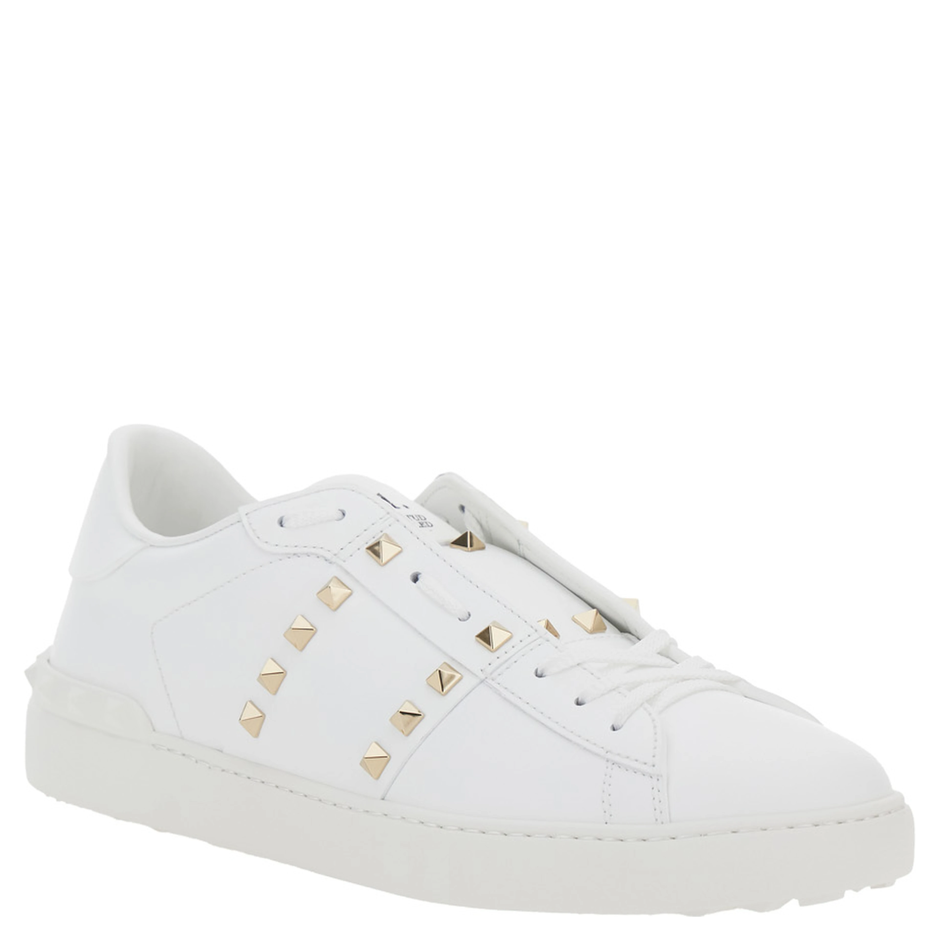 White Low Top Sneakers with Logo Patch on the Tongue and Rockstud Embellishments in Leather Man