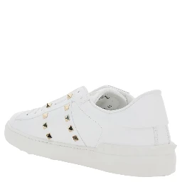 White Low Top Sneakers with Logo Patch on the Tongue and Rockstud Embellishments in Leather Man
