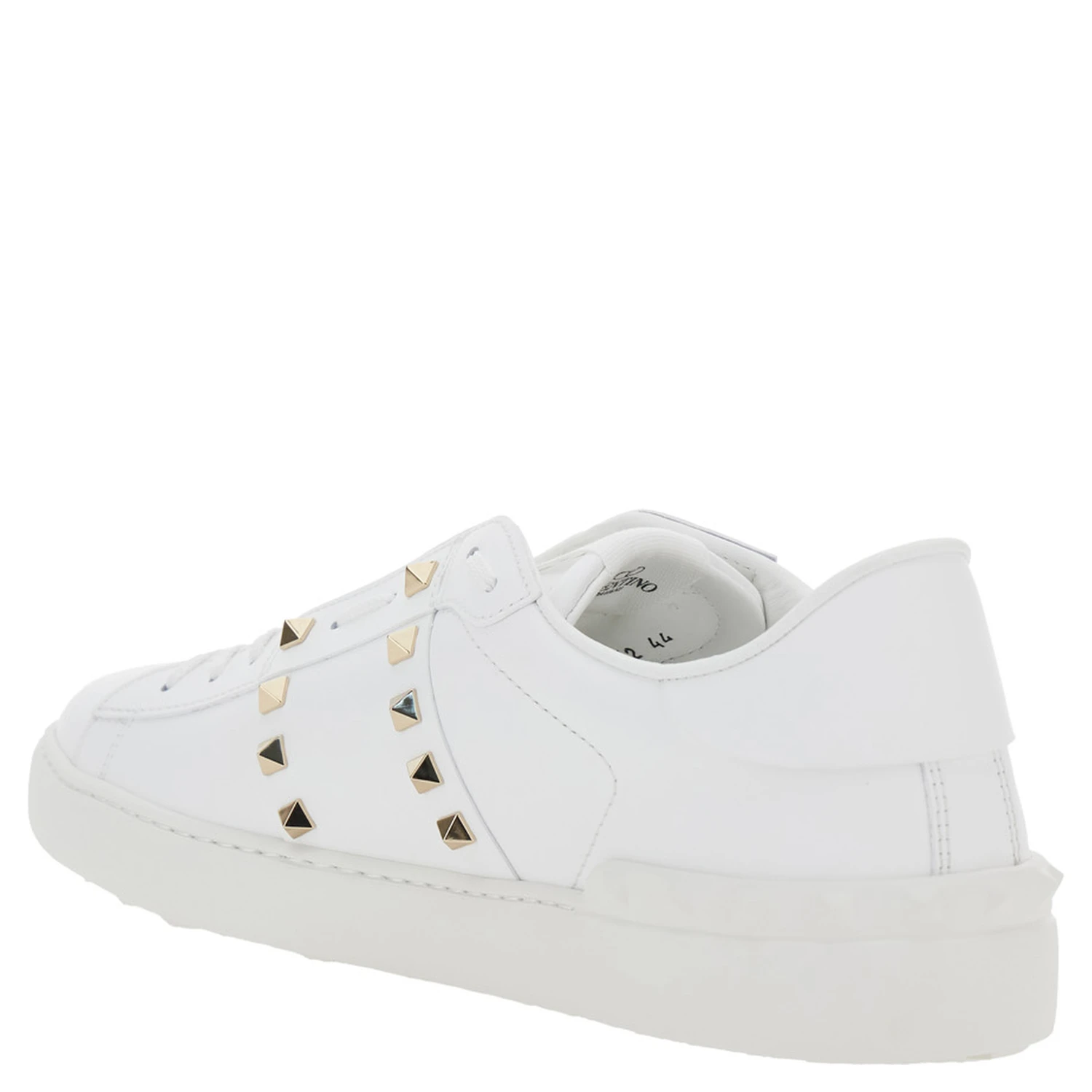White Low Top Sneakers with Logo Patch on the Tongue and Rockstud Embellishments in Leather Man