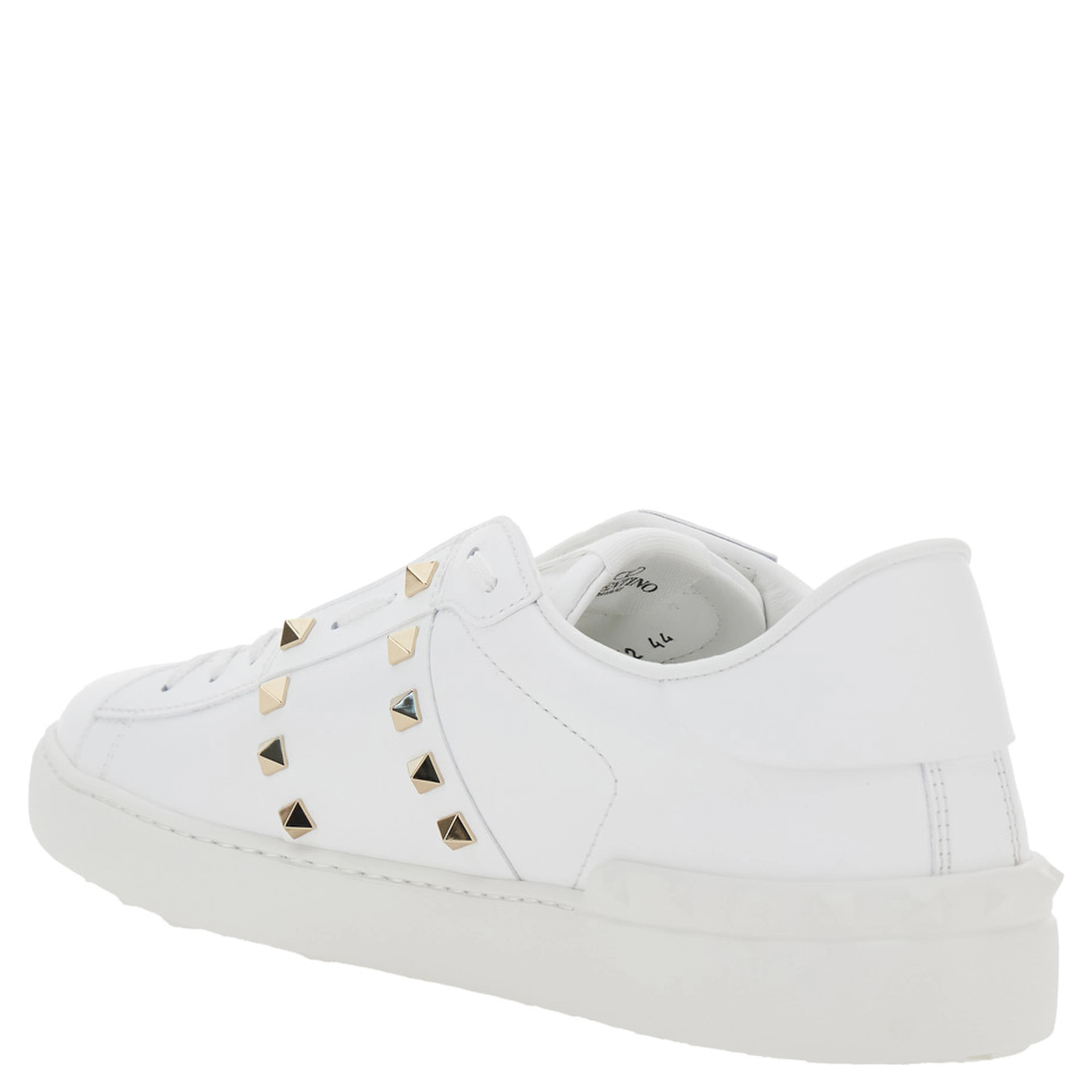 White Low Top Sneakers with Logo Patch on the Tongue and Rockstud Embellishments in Leather Man