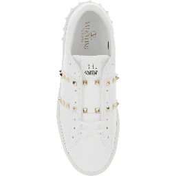 White Low Top Sneakers with Logo Patch on the Tongue and Rockstud Embellishments in Leather Man