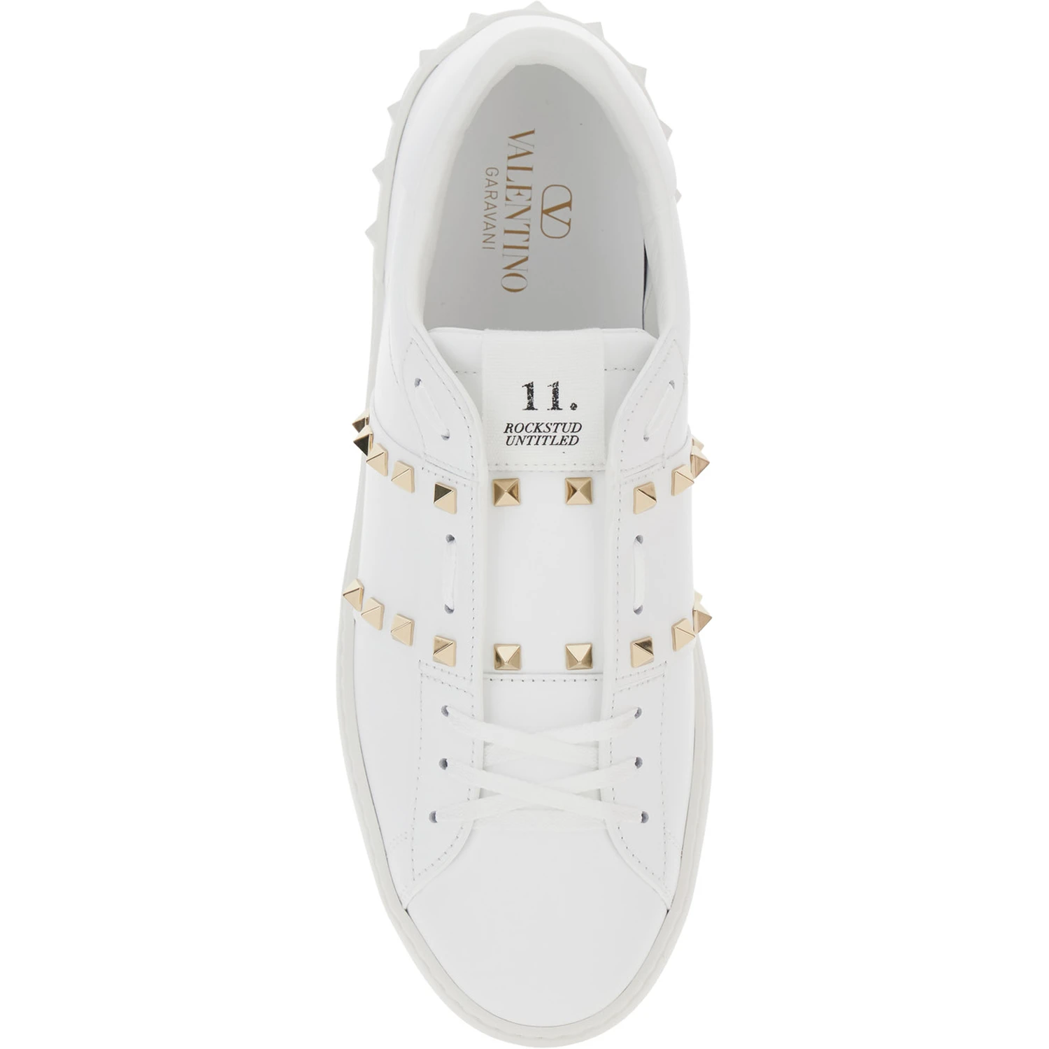 White Low Top Sneakers with Logo Patch on the Tongue and Rockstud Embellishments in Leather Man
