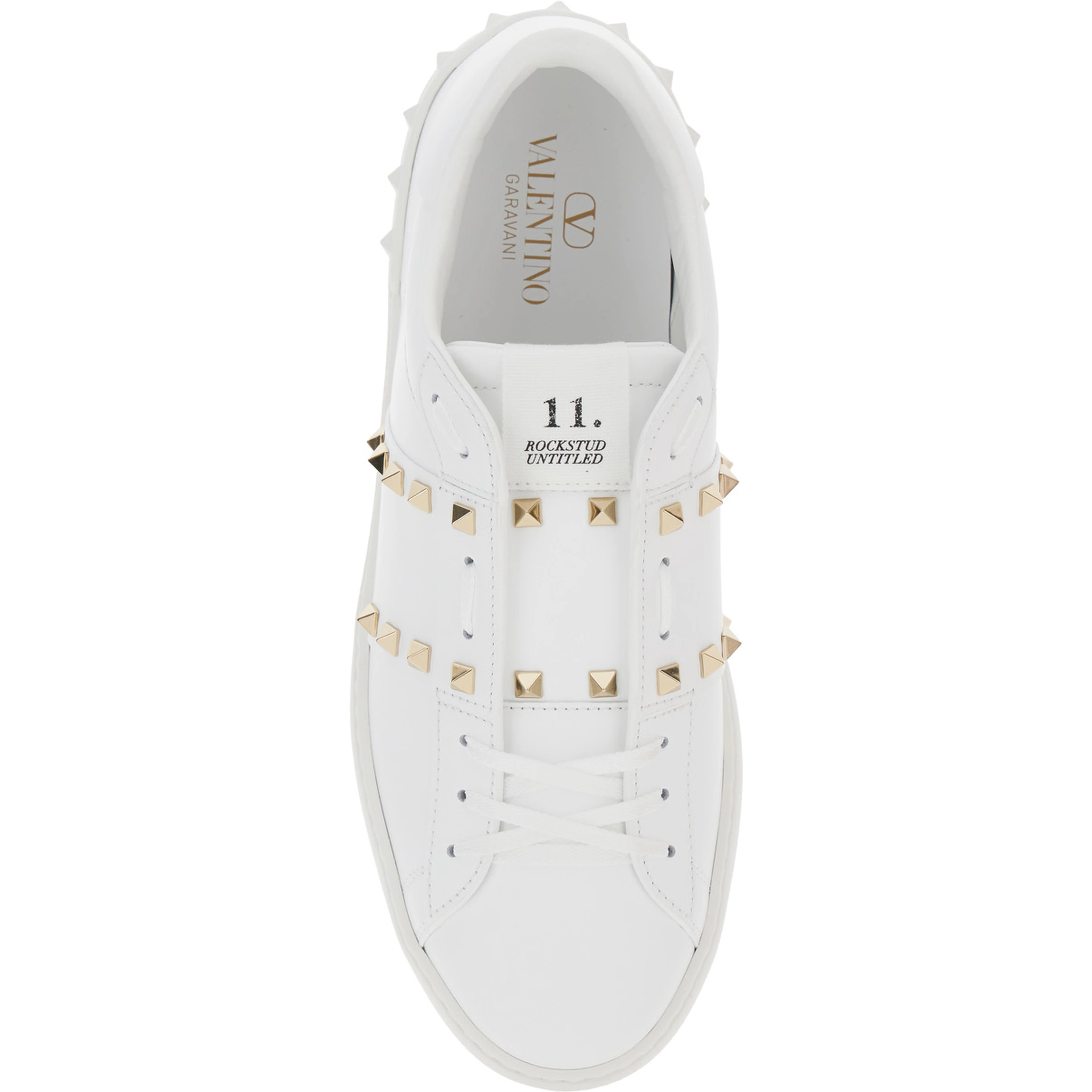 White Low Top Sneakers with Logo Patch on the Tongue and Rockstud Embellishments in Leather Man