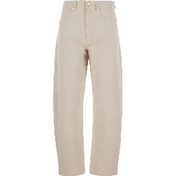 Emily Beige Five-Pocket Jeans with Belt Loops in Cotton Woman