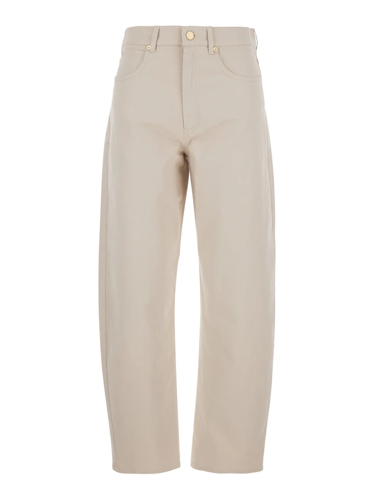 Emily Beige Five-Pocket Jeans with Belt Loops in Cotton Woman