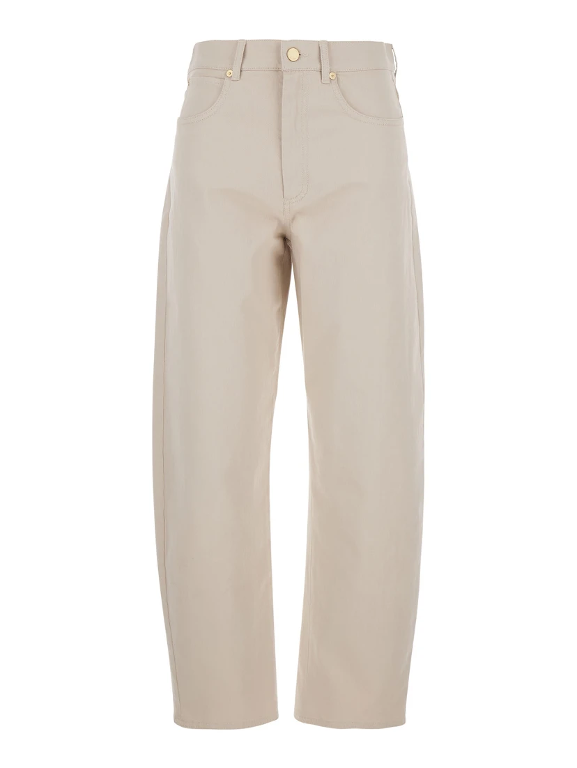 Emily Beige Five-Pocket Jeans with Belt Loops in Cotton Woman