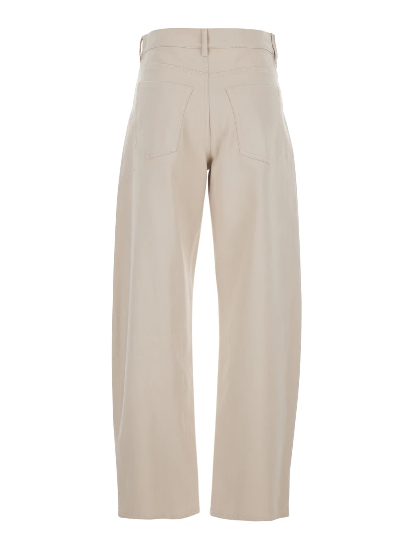 Emily Beige Five-Pocket Jeans with Belt Loops in Cotton Woman