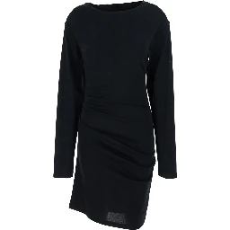 Umido Black Dress with Round Neckline and Draped Details in Virgin Wool Woman