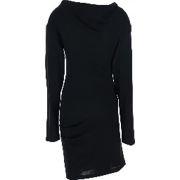 Umido Black Dress with Round Neckline and Draped Details in Virgin Wool Woman