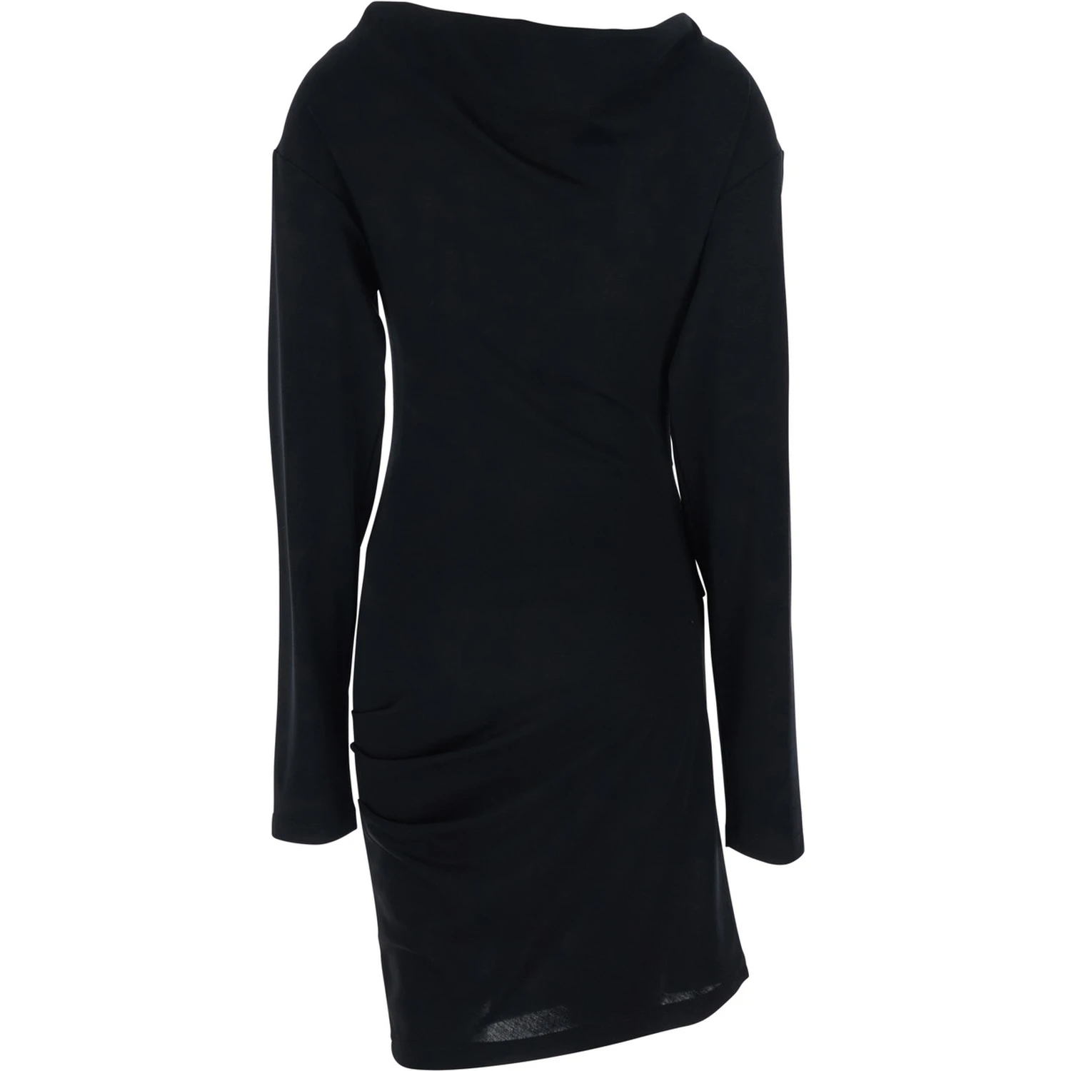 Umido Black Dress with Round Neckline and Draped Details in Virgin Wool Woman