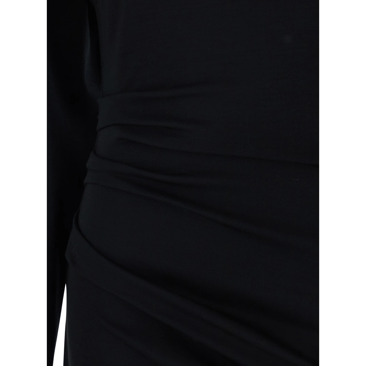 Umido Black Dress with Round Neckline and Draped Details in Virgin Wool Woman