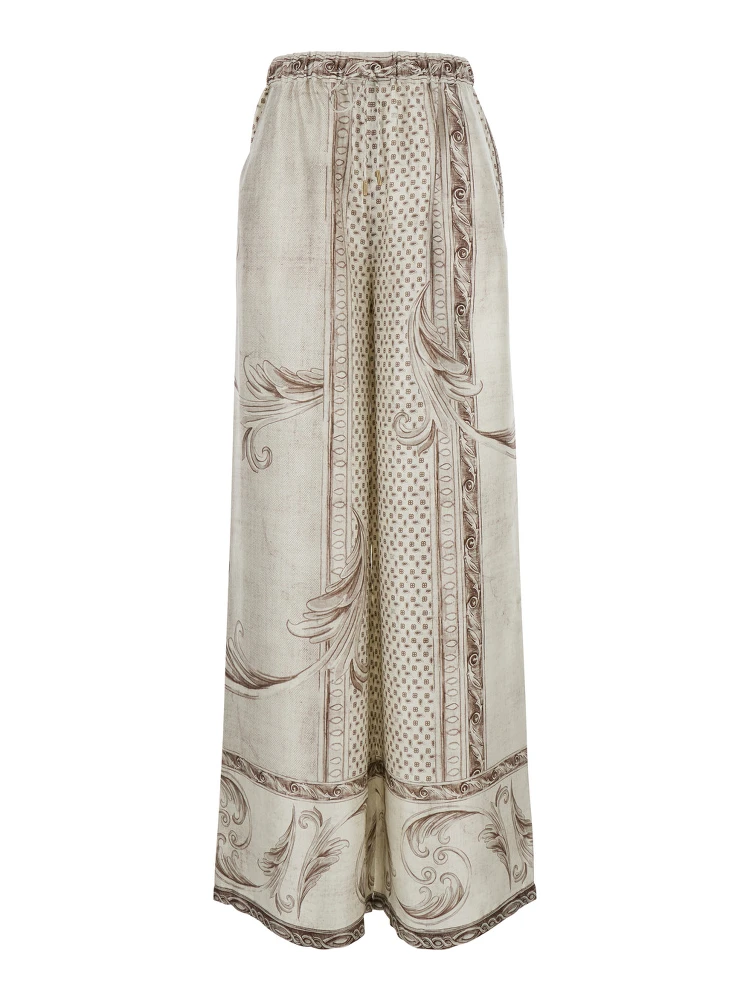 Rive WhiteTrousers All-Over Geometric Print in Silk Woman