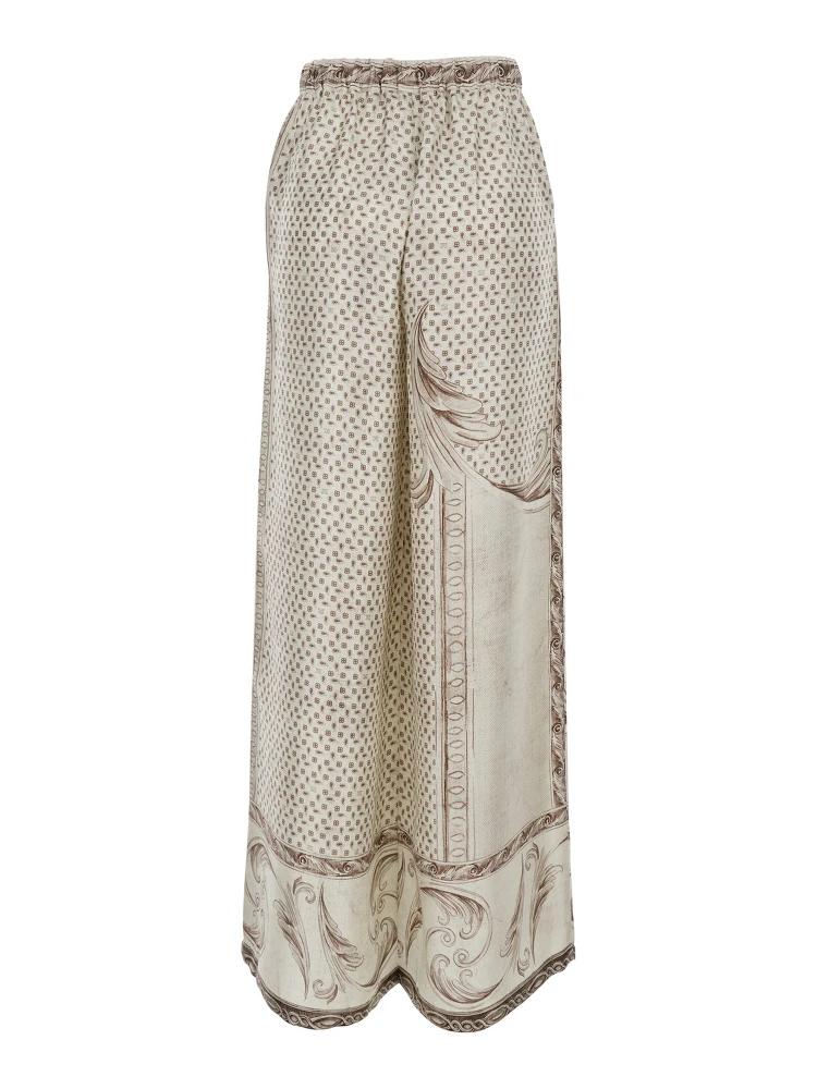 Rive WhiteTrousers All-Over Geometric Print in Silk Woman alternative