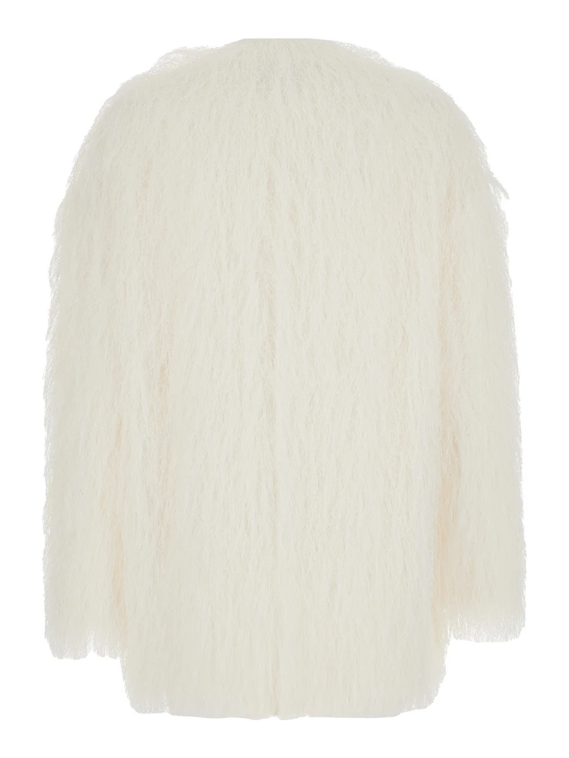 Filipo White Jacket with Round Neck and All-Over Fringes Design in Tech Fabric Woman