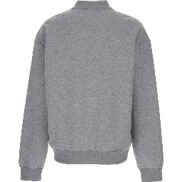 Grey Long-Sleeve Polo Shirt with Dropped Shoulders and Ribbed Trims in Wool Man