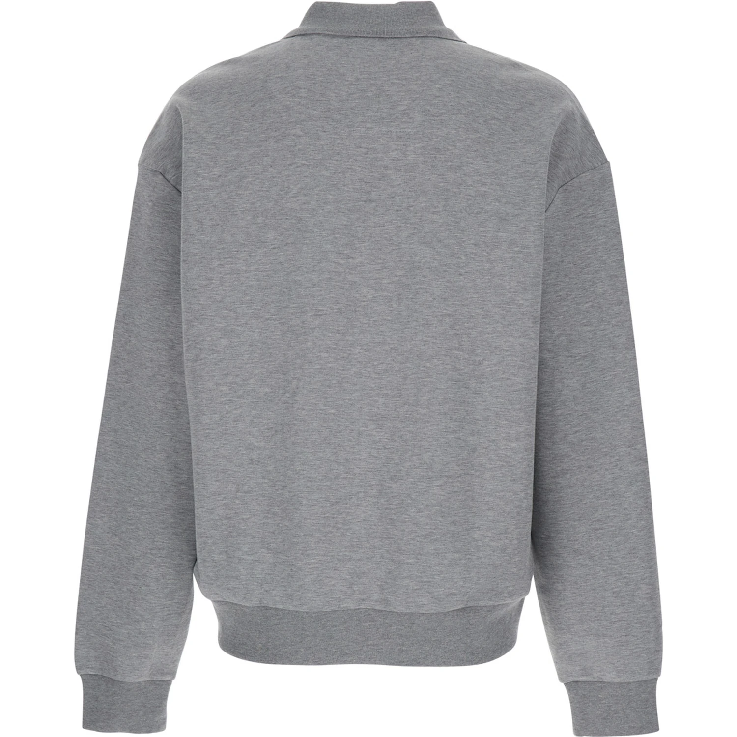 Grey Long-Sleeve Polo Shirt with Dropped Shoulders and Ribbed Trims in Wool Man