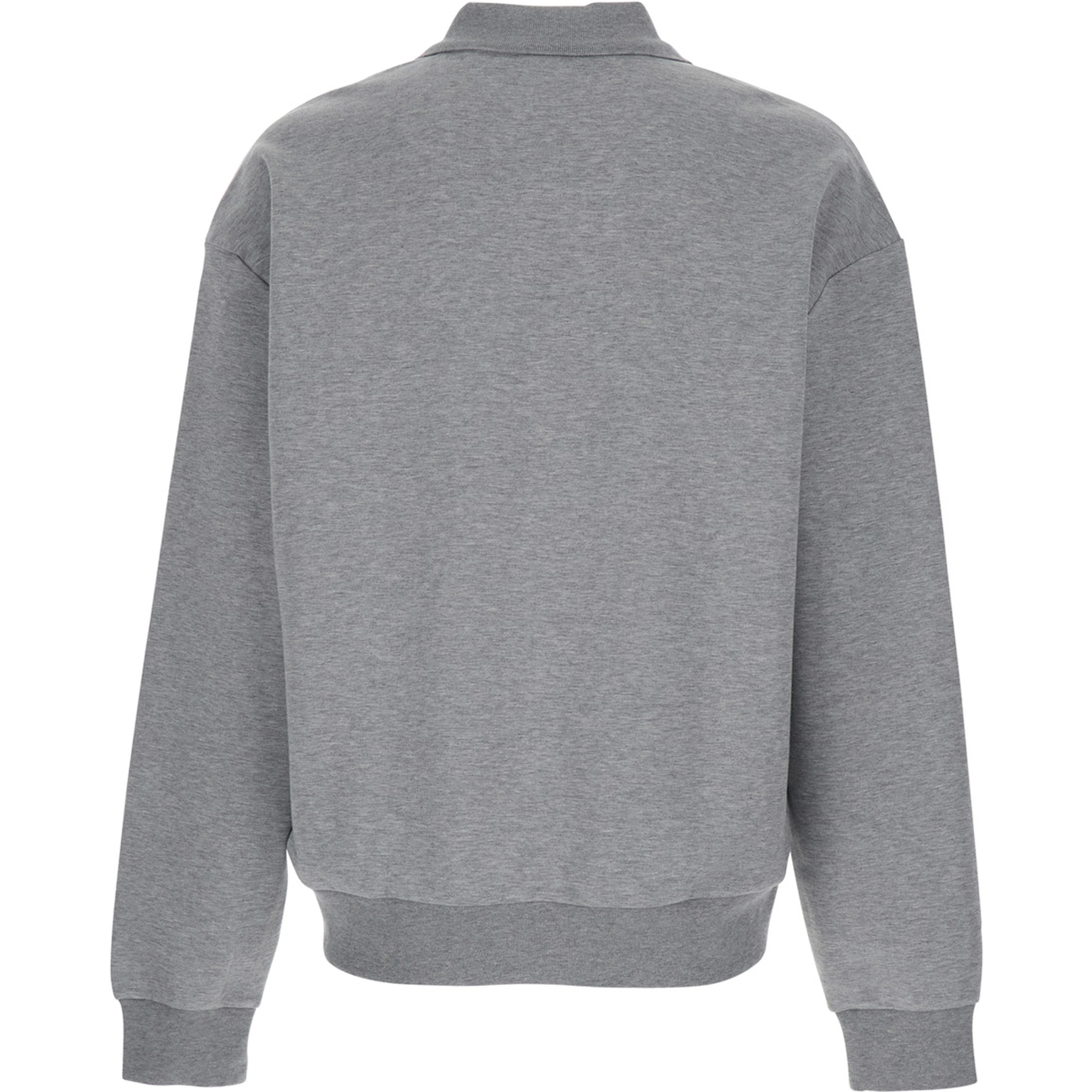 Grey Long-Sleeve Polo Shirt with Dropped Shoulders and Ribbed Trims in Wool Man