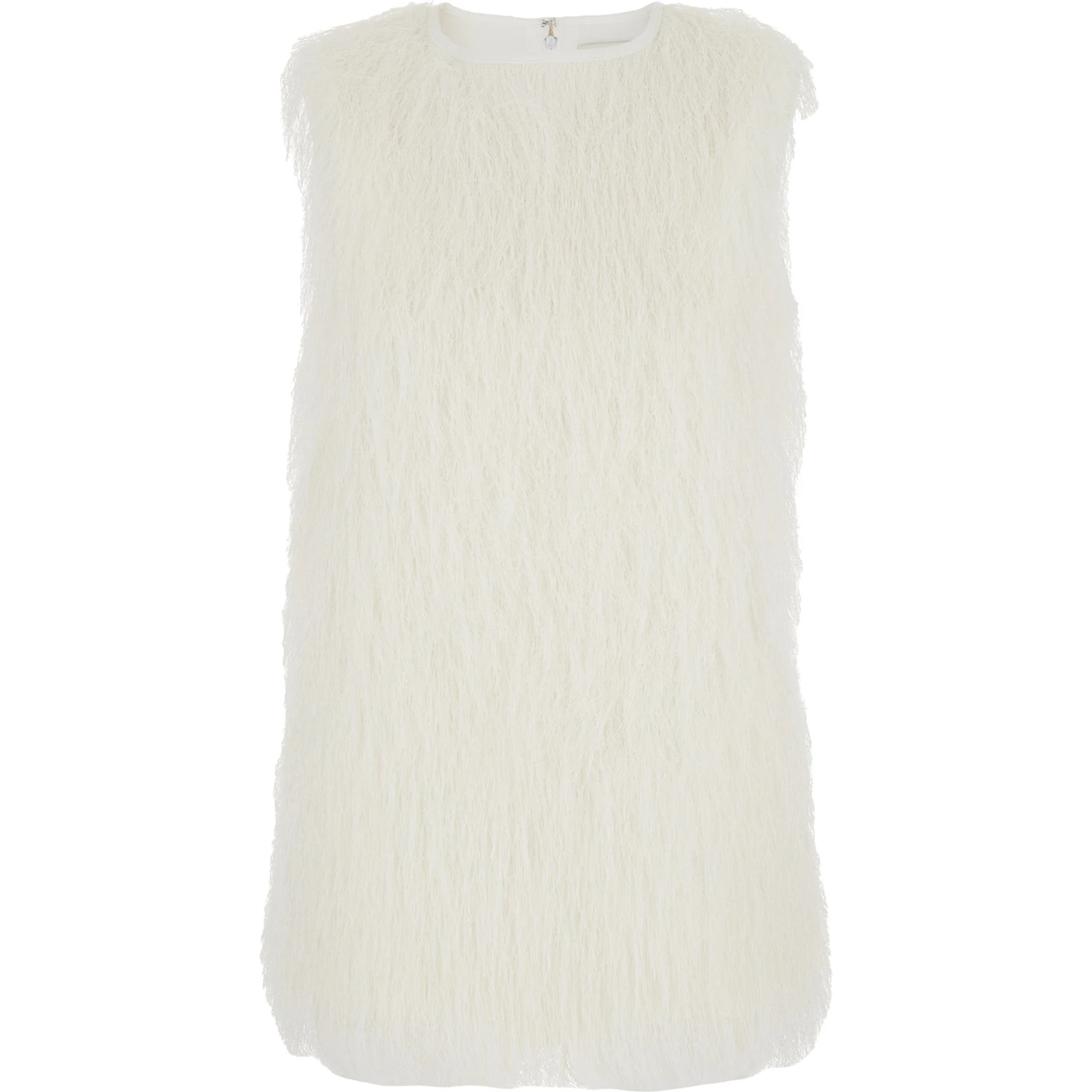 Yasmin White Crew Neck Top with All-Over Fringe Design in Tech Fabric Woman