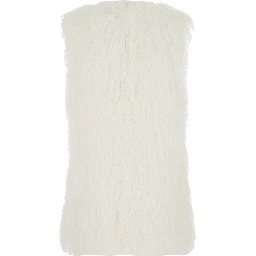 Yasmin White Crew Neck Top with All-Over Fringe Design in Tech Fabric Woman