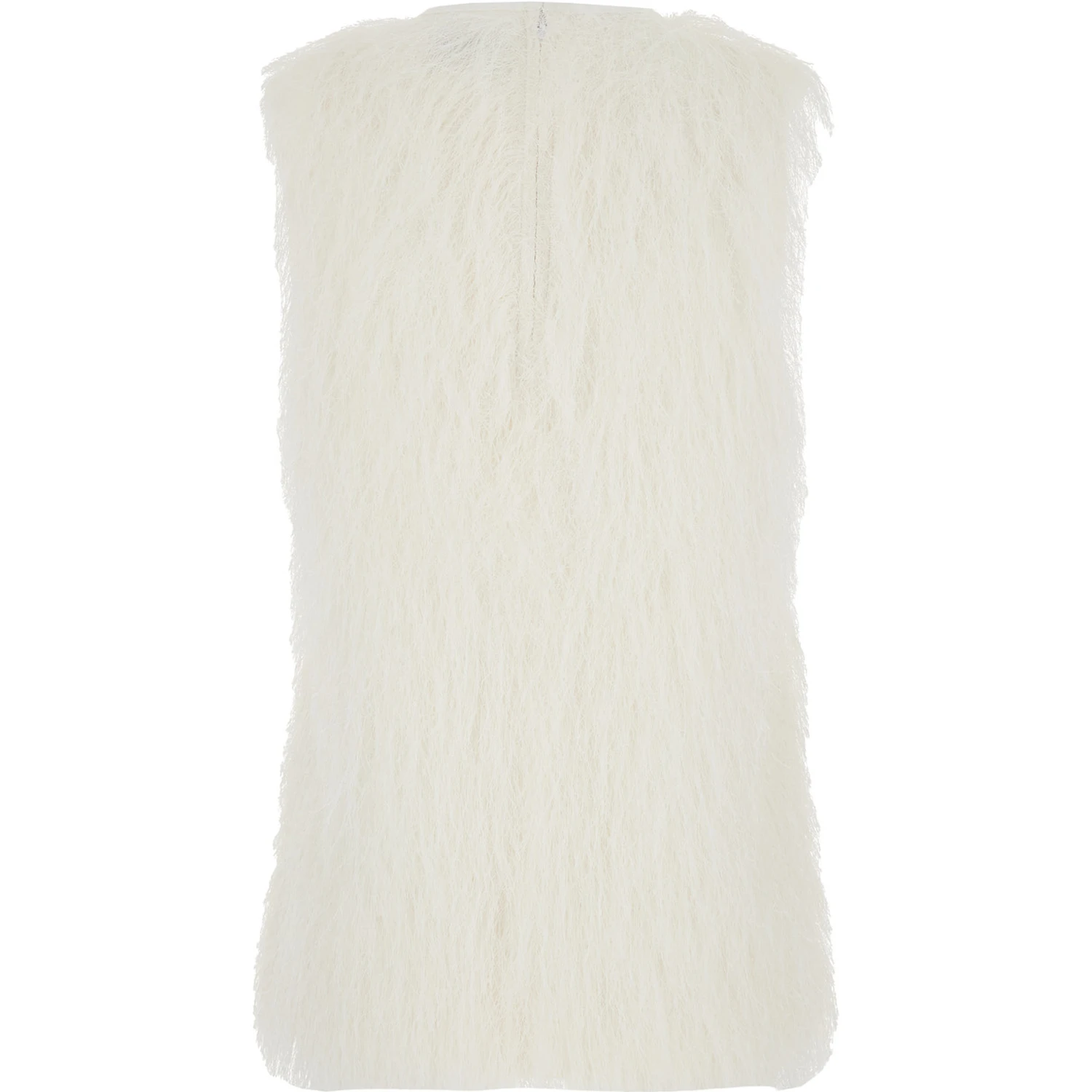 Yasmin White Crew Neck Top with All-Over Fringe Design in Tech Fabric Woman