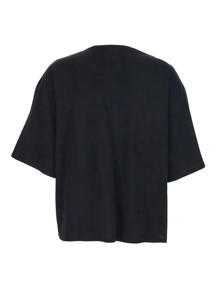 Black Crew Neck T-Shirt with Dropped Shoulder and Boxy Design in Cotton Woman alternative