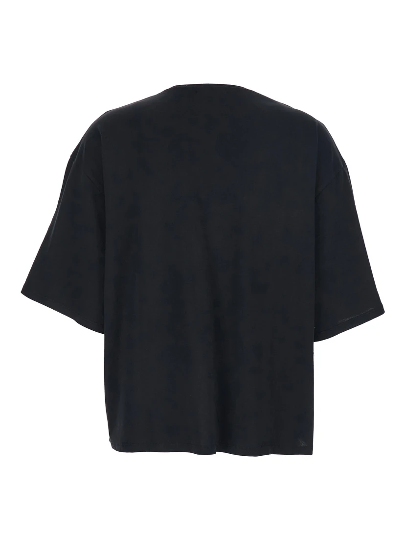 Black Crew Neck T-Shirt with Dropped Shoulder and Boxy Design in Cotton Woman
