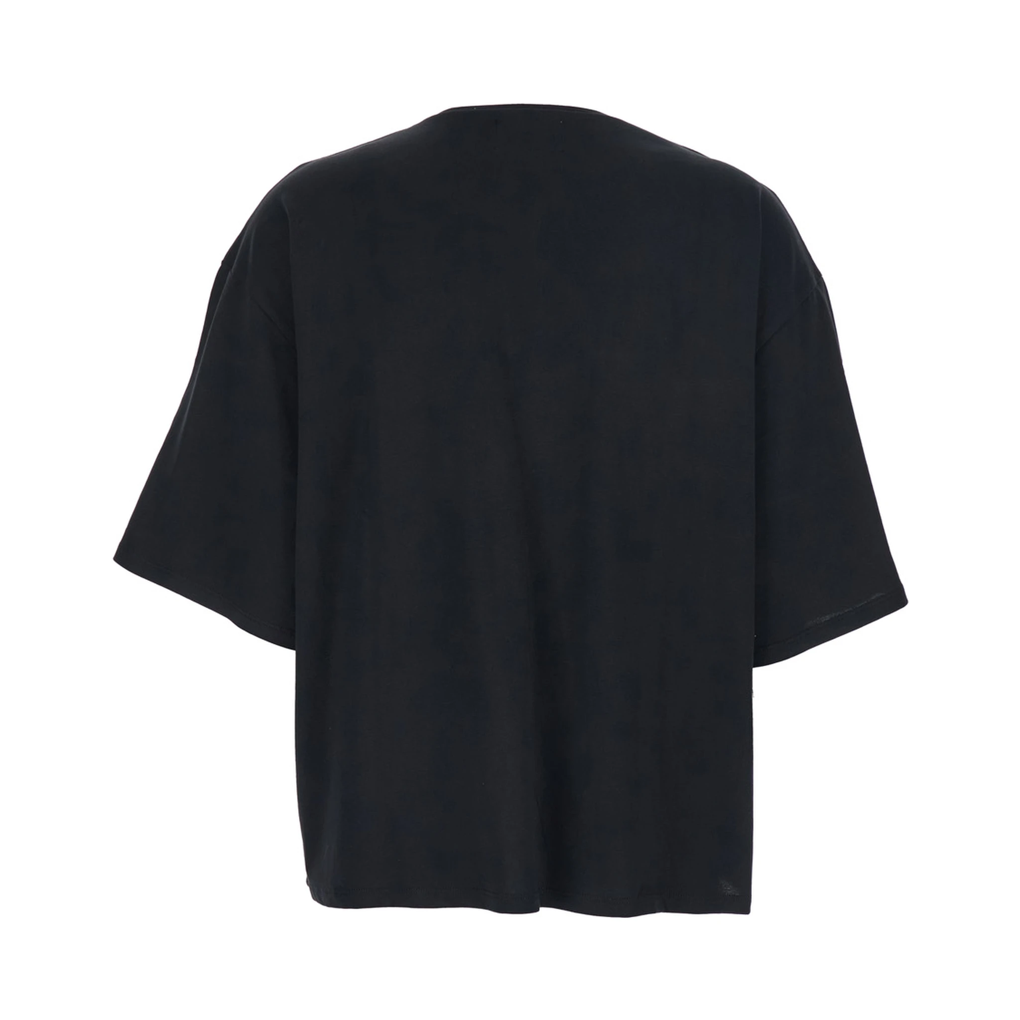 Black Crew Neck T-Shirt with Dropped Shoulder and Boxy Design in Cotton Woman