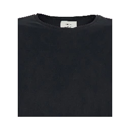 Black Crew Neck T-Shirt with Dropped Shoulder and Boxy Design in Cotton Woman