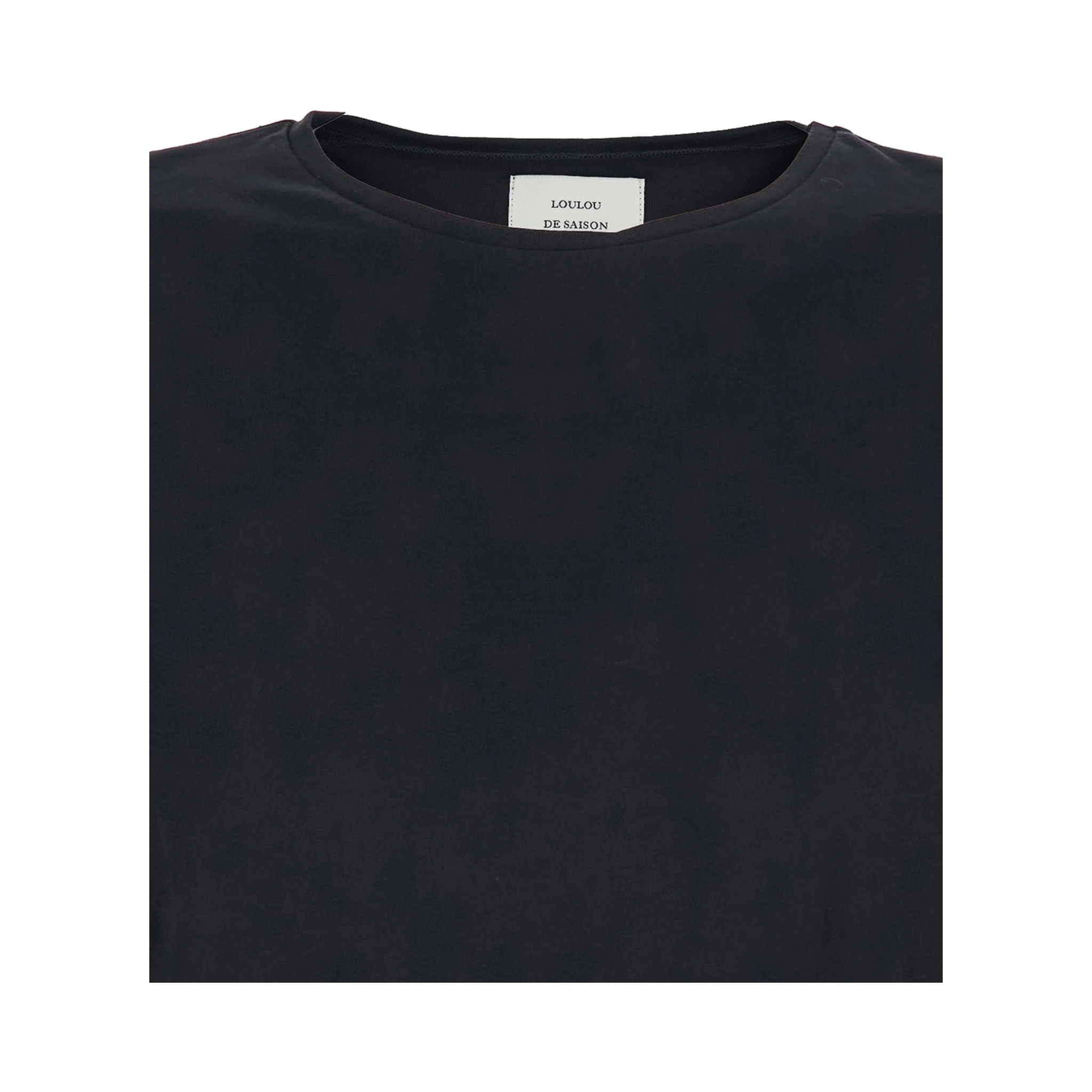 Black Crew Neck T-Shirt with Dropped Shoulder and Boxy Design in Cotton Woman