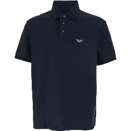 Blue Polo Shirt with Classic Collar and Logo Embroidery on the Front in Cotton Man