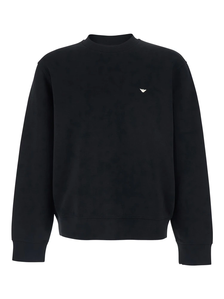 Black Crewneck Sweatshirt with Logo Embroidery on the Front in Cotton Blend Man