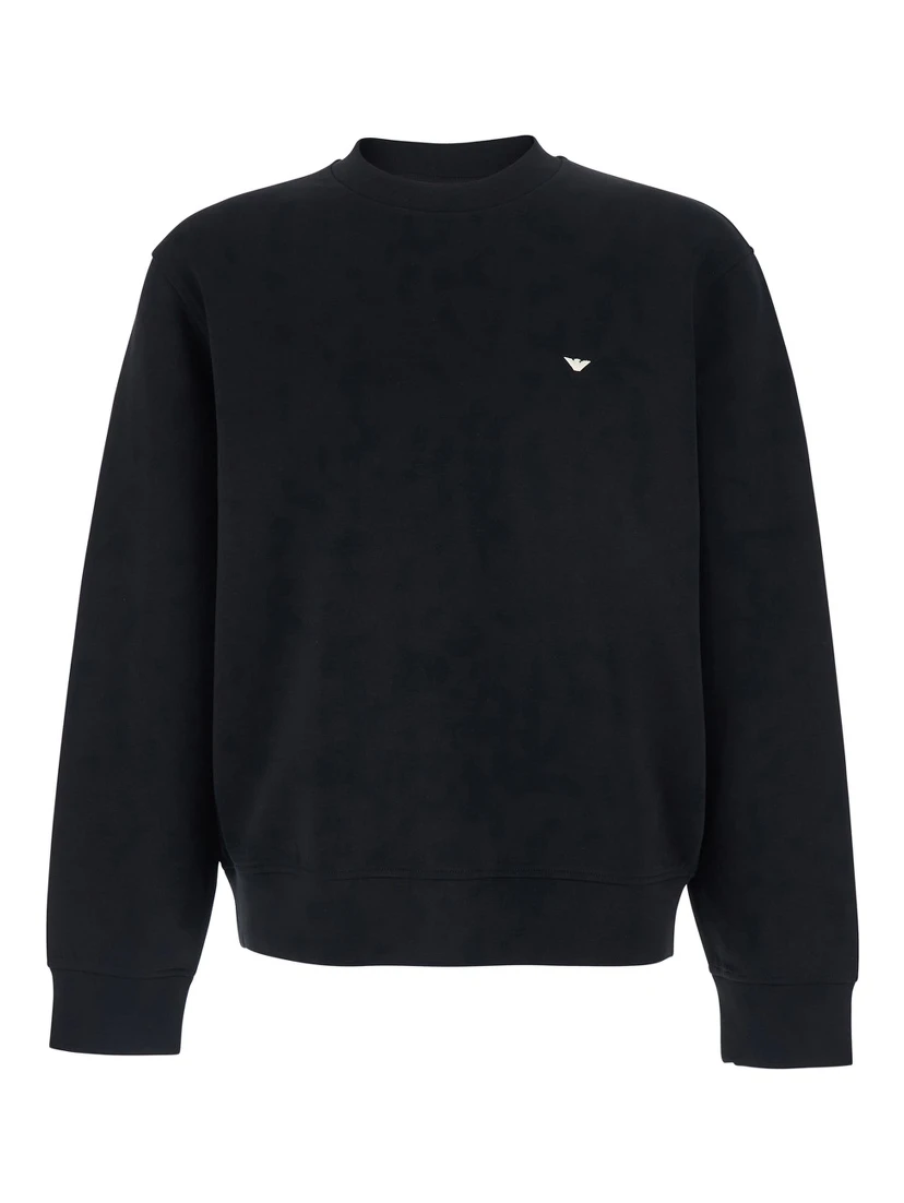 Black Crewneck Sweatshirt with Logo Embroidery on the Front in Cotton Blend Man