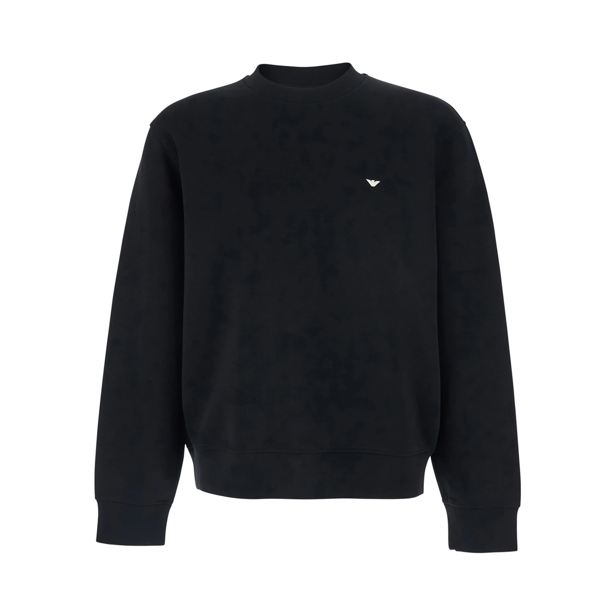 Black Crewneck Sweatshirt with Logo Embroidery on the Front in Cotton Blend Man