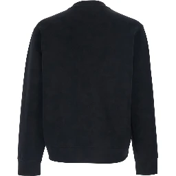 Black Crewneck Sweatshirt with Logo Embroidery on the Front in Cotton Blend Man