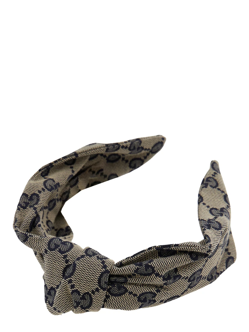 Beige and Blue Headband with Knot Detail in GG Supreme Canvas Girl