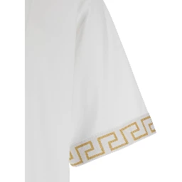 White Crewneck T-Shirt with Greca Pattern on the Sleeves in Tech Fabric Man