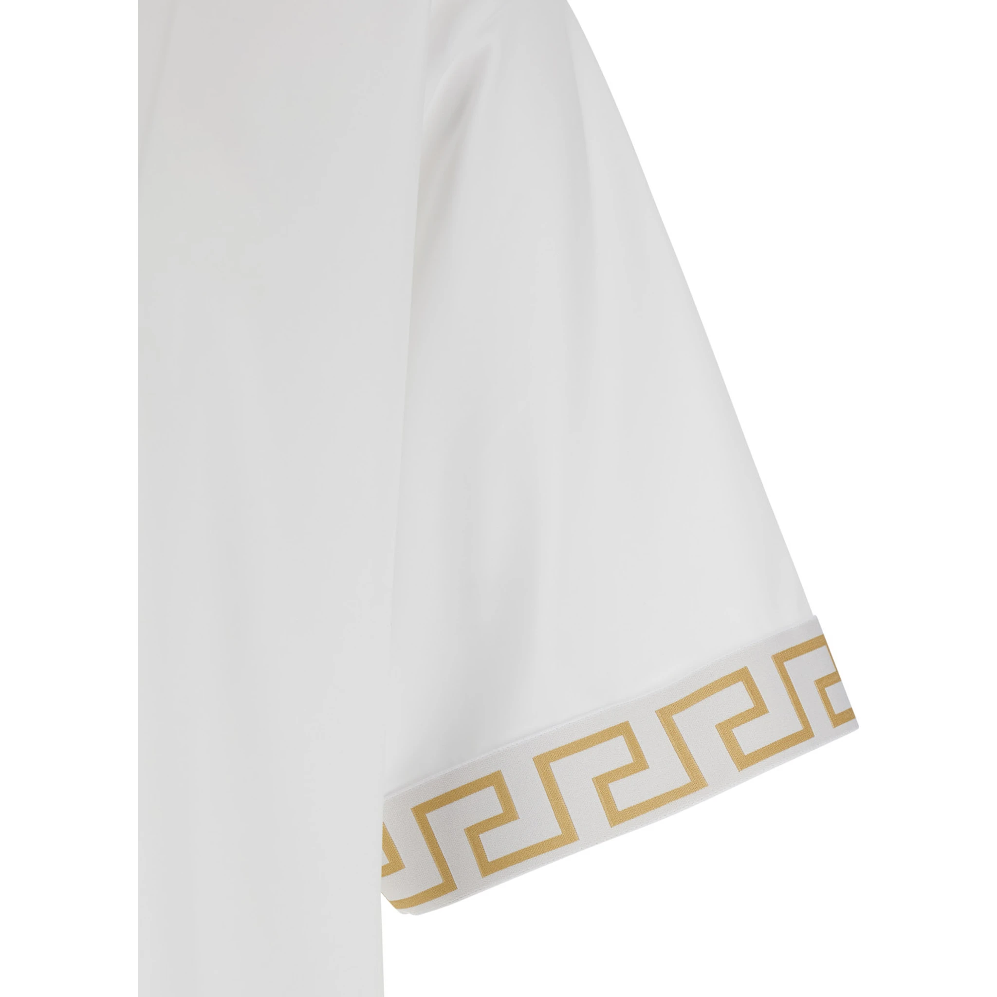 White Crewneck T-Shirt with Greca Pattern on the Sleeves in Tech Fabric Man