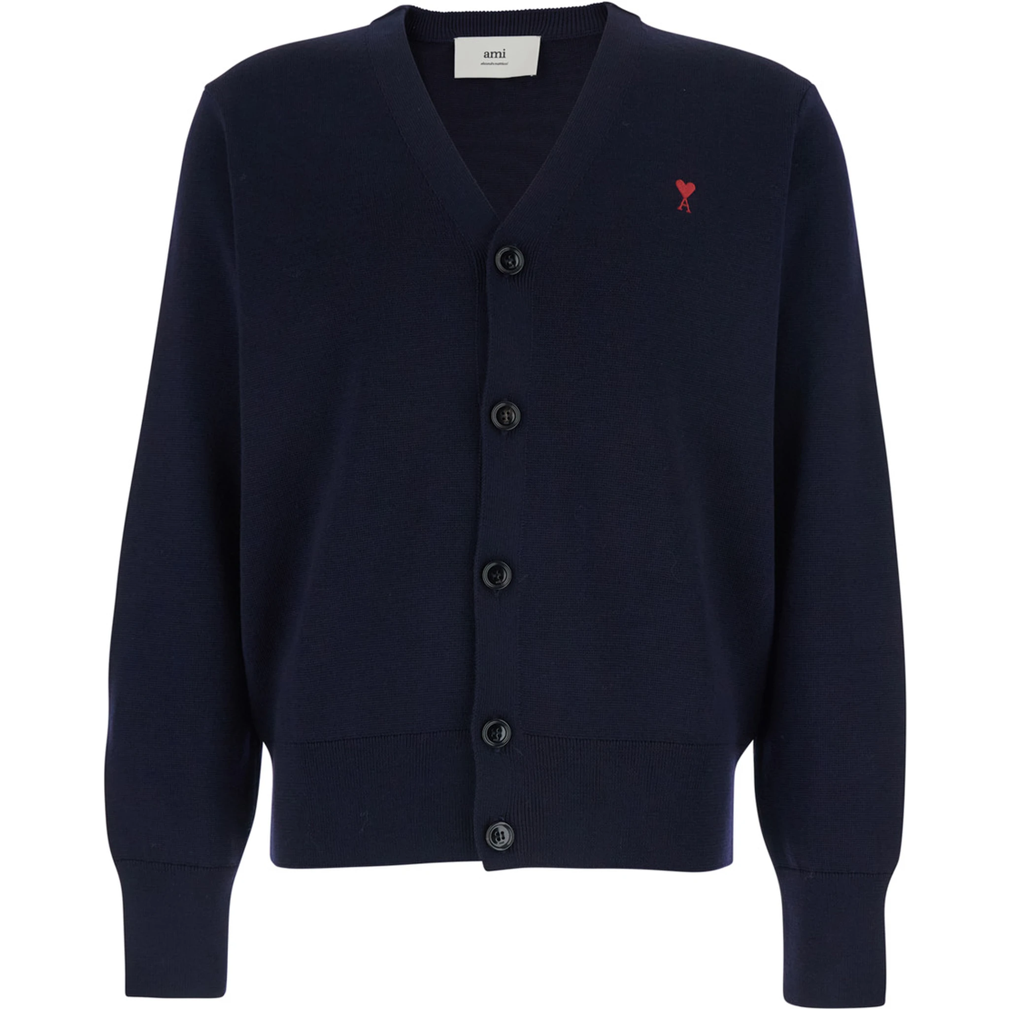 Blue Cardigan with V Neck and ADC Embroidery on the Front in Wool Blend Man