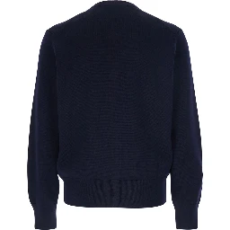 Blue Cardigan with V Neck and ADC Embroidery on the Front in Wool Blend Man
