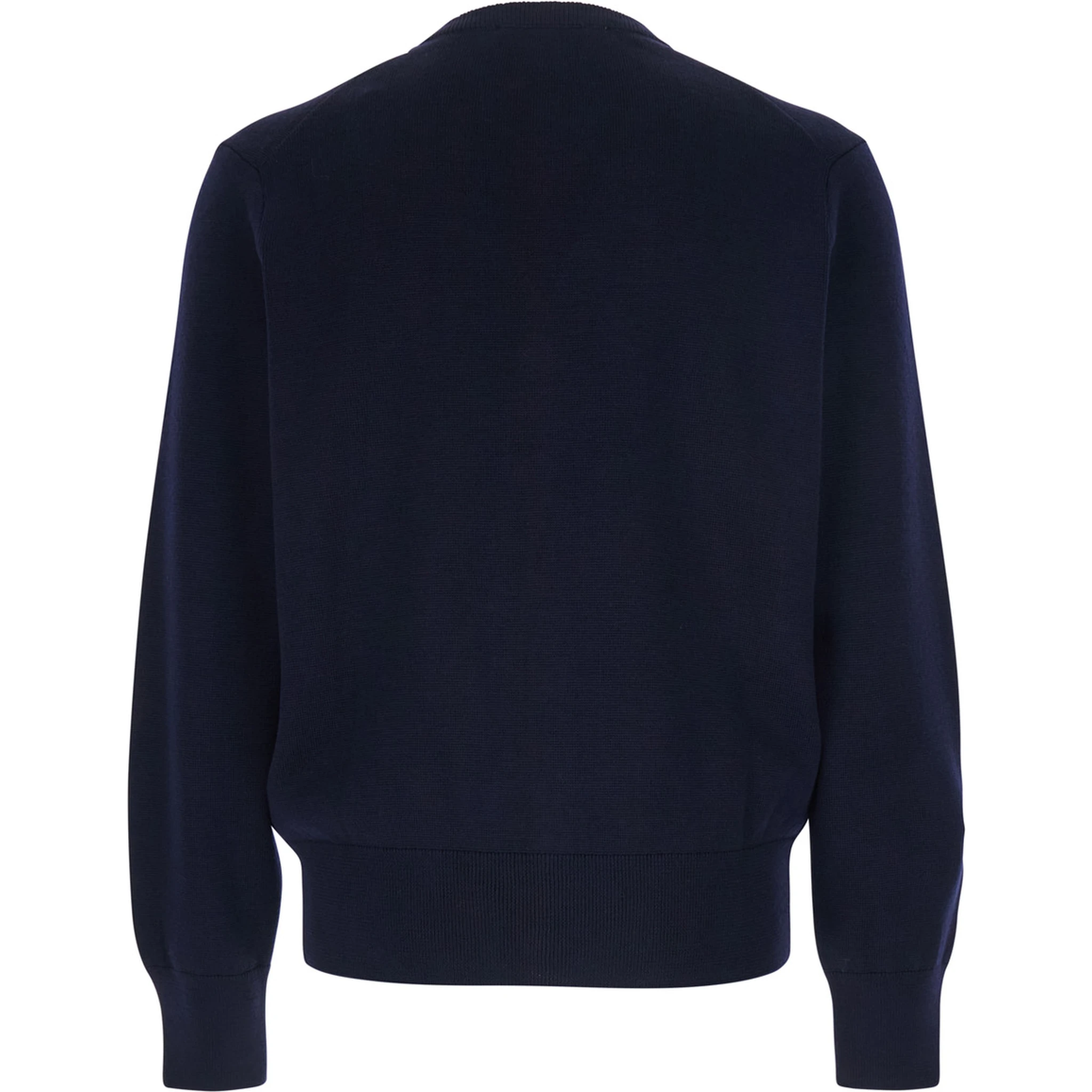 Blue Cardigan with V Neck and ADC Embroidery on the Front in Wool Blend Man