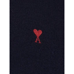 Blue Cardigan with V Neck and ADC Embroidery on the Front in Wool Blend Man